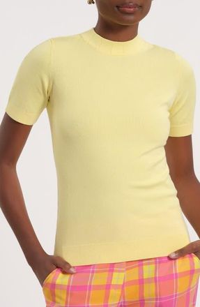 Isaac Mizrahi New York Mock Neck Short Sleeve Sweater in Butter at Nordstrom, Size X-Large