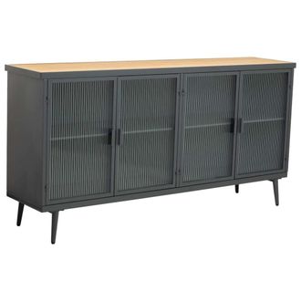 Wanderlust Deco Aparador de metal y madera con vidrio 160x36x80h cm - Negro