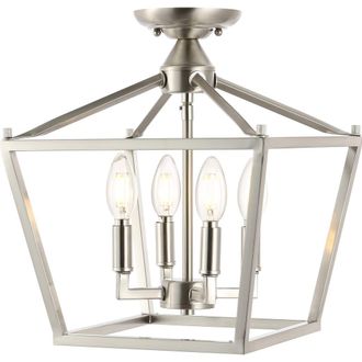 Jonathan Y Designs Plains 4-Light Iron Modern Farmhouse LED Flush Mount in Nickel at Nordstrom