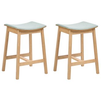 Beliani Conjunto De 2 Sillas De Bar Asiento Tapizado Taburetes Marr&oacute;n Claro Y Verde Menta Dixon