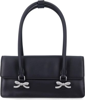 Self Portrait Self-Portrait Black Leather Shoulder Bag With Crystal Bows