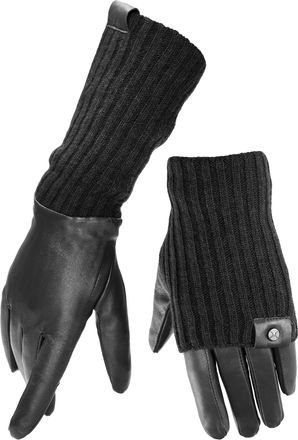 Pearlwood Lederhandschuhe PEARLWOOD ROMY, Damen, Gr. 7, schwarz, Feinripp, Materialmix, unifarben, Handschuhe Lederhandschuhe, Fleecefutter, als Lang-oder Kurzh