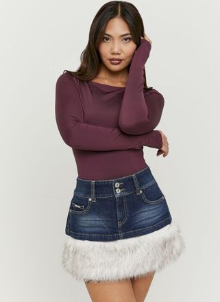 Tally Weijl Langarmbody TALLY WEIJL SBOPABOTIC, Damen, Gr. L, N-Gr, mauve wine, Jersey, Obermaterial: 93% Polyamid, 7% Elasthan, unifarben, figurbetont, Rundhals,