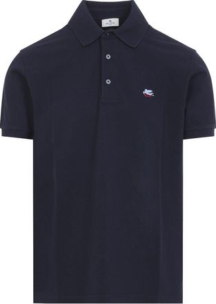 Etro Blue Roma Plain Cotton Polo-Uomo