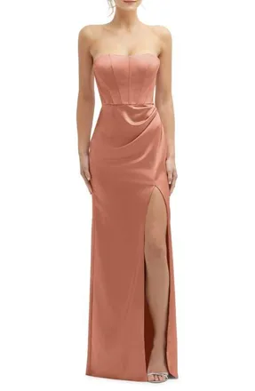 After Six Corset Strapless Charmeuse Gown in Copper Penny at Nordstrom, Size 12