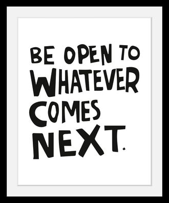Queence Bild »Next« Motivationsbilder Schriftzug Schwarz-Weiss HD Premium Poster-Druck inkl. Holzrahmen