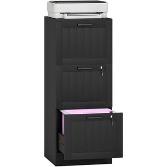 HOMCOM 3 Drawer File Cabinet with Lock and Adjustable Hanging Bars, Black