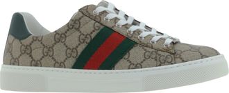 Gucci Womens Sneakers With Gg Monogram And Web Detail Bei-Ebony-Vrv-Green Upper: Fabric; Sole: Rubber Bei-ebony/vrv/green