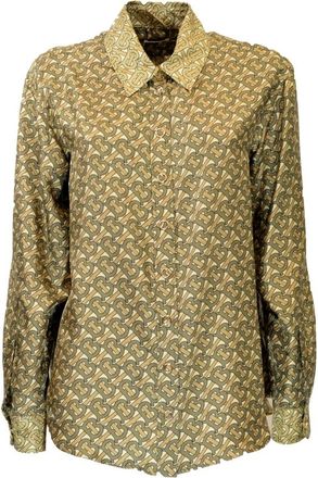 Burberry Zijden Monogram Twill Shirt - Dames - Overhemden - Bruin - 4XS - Overhemden