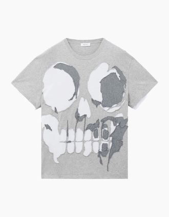 Alexander McQueen Alexander Mcqueen Mens Patchwork Skull T-Shirt Grey - Size: 38