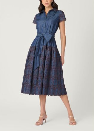 Shoshanna Sofia Embroidered Denim Chambray Dress in Denim/espresso at Nordstrom, Size 10