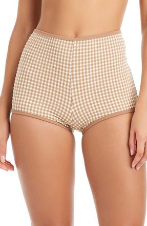 Sanctuary Print High Waist Swim Boyshorts in Toasted Coconut at Nordstrom, Size X-Large