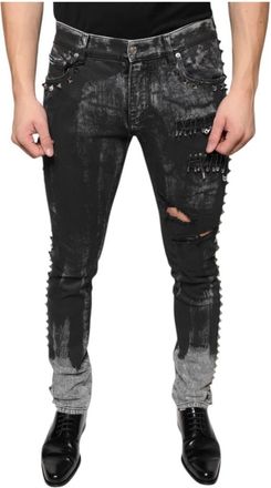 Dolce & Gabbana Zwarte versierde skinny denim jeans - Heren - Slim Fit Jeans - Zwart - M - Denim - Jeans