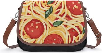 Generic Spaghetti Pasta Noodles Crossbody Bag Womens Handbag PU Message Bags Shoulder Purse with Adjustable Strap