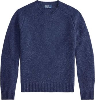 Polo Ralph Lauren Trui van Wol en Kasjmier met Su&egrave;de Details - Heren - Ronde hals truien - Blauw - L - Wol - Truien & Vesten