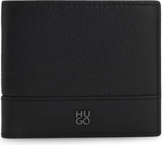 HUGO BOSS Mens HUGO Quantic Mens Leather Bifold Wallet with Stacked-Logo Trim - Black 001 - Size: ONE size