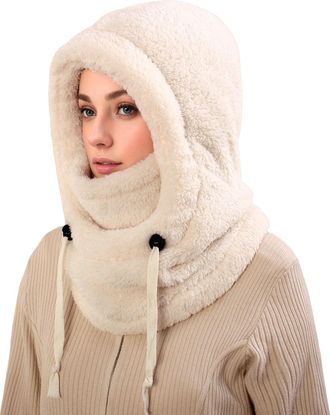 Generic Women Men Thermal Balaclava Unisex Wind-Resistant Ski Mask Fleece Cycling Motorcycle Balaclava Face Coverings Cold Weather Face Mask Female Beige