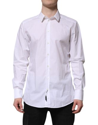 Dolce & Gabbana White Cotton GOLD Long Sleeves Dress Mens Shirt