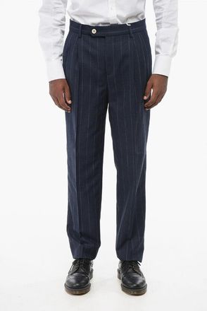 Brunello Cucinelli Double-pleated Cotton Blend Pants with Pinstriped Pattern size 46