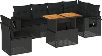 vidaXL Set De Sof&aacute;s De Jard&iacute;n 7 Pzas Con Cojines Rat&aacute;n Sint&eacute;tico Negro Vidaxl