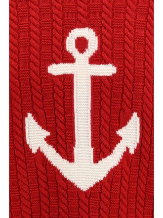 Thom Browne Merino Wool Cable-Knit with Anchor Intarsia Sweater - Red