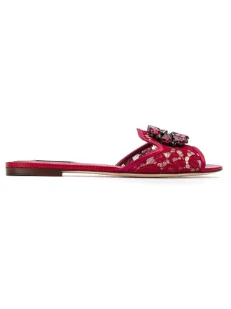 Dolce & Gabbana Crystal Lace Lace Flat Sandals