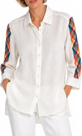 Vilagallo Braided Wonder Button Front Shirt In White