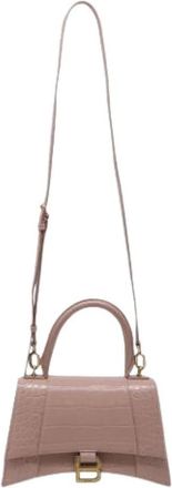 Balenciaga Pre-owned Hourglass Small Croc-Embossed Handbag in Beige Leather - Dames - Vintage Handtas - Roze - ONE Size - Leer - Vintage
