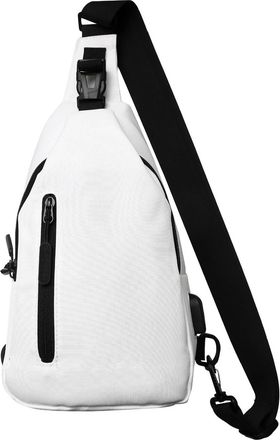 Generic Sling Backpack Bag,Unisex Crossbody Shoulder Backpack Travel Chest Bag with Front Square Pocket&USB Charging Port Perfect for Everyday use (White,18 x