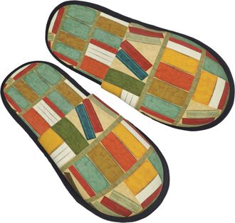 Generic Camping Slippers Library Bookshelf Themed Anti-Slip Sole Fuzzy Slippers Warm House Shoes Casual Indoor Slipper For Travel Bedroom M
