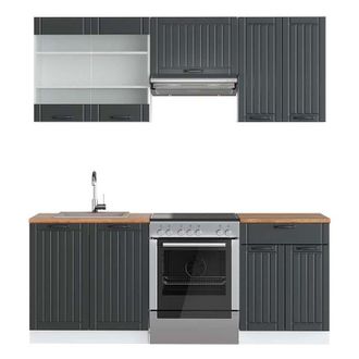 Vicco Mueble De Cocina Fame-line, Antracita Casa De Campo/blanco, 200 Cm, Et Roble