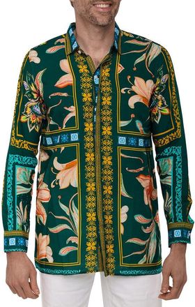 Ranee&rsquo;s Extra Trim Fit Print Linen & Cotton Button-Up Resort Shirt in Green at Nordstrom Rack, Size Xx-Large
