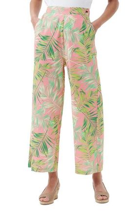 Barbour Aralia Palm Print Cotton Wide Leg Pants in Multi Pink at Nordstrom, Size 4 Us