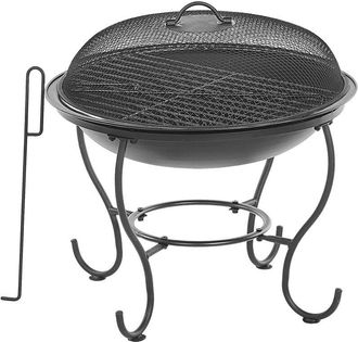Beliani Brasero De Acero Negro Redondo Para Jard&iacute;n Con Tapa Forma De Cuenco Aire Libre Negara