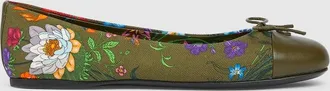 Gucci Womens Printed Ballet Flat, Green, Fabric