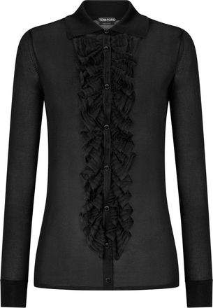 Tom Ford ruffle-panel long-sleeve shirt - women - Mother of Pearl/Viscose - S - Black