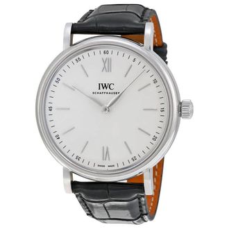 IWC Portofino Silver Dial 8 Day Power Reserve Black Leather Mens Watch 5111-02
