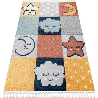 RugsX Rugsx - Carpet yoyo GD52 grey / yellow - Stars, clouds, patchwork for children, structural, sensory Fringes multicolour 160x220 cm