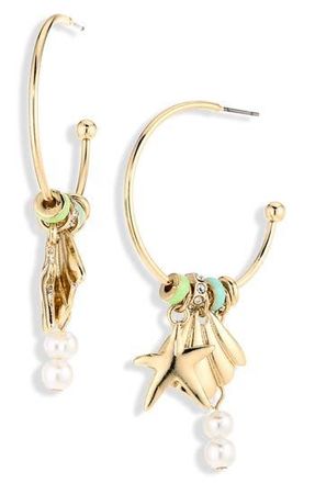 Nordstrom Rack Sealife Charm Hoop Earrings in White- Gold at Nordstrom Rack