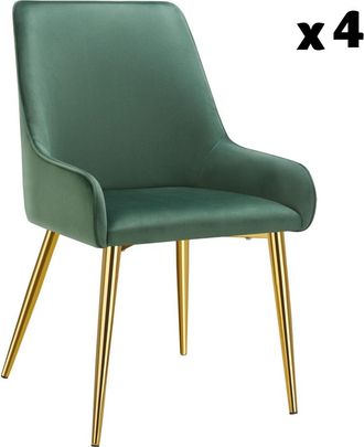 TecTake 4 Sillas de comedor tapizadas, acero, aspecto aterciopelado, verde
