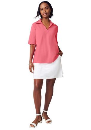 Jessica London Stretch Cotton Polo Tee in Tea Rose at Nordstrom, Size Medium