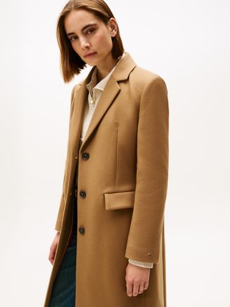 Tommy Hilfiger Langmantel TOMMY HILFIGER CLASSIC SB WOOL REG MAXI COAT, Damen, Gr. 44, braun (light sepia braun), Web, Obermaterial: 72% Wolle, 25% Polyamid, 3% Kasc