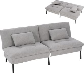 Woltu Woltu Sof&aacute; Cama De 2 Plazas En Tela Efecto Lino Con 2 Cojines Para Sal&oacute;n Y Dormitorio, Gris Claro