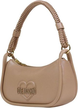 Love Moschino Womens Embossed Logo Heart Shoulder Bag Beige Polyurethane