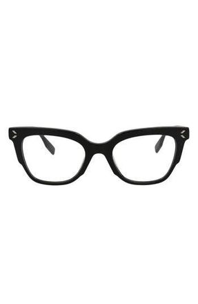 Alexander McQueen 50mm Cat Eye Optical Glasses in Black Black Transparent at Nordstrom Rack
