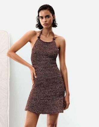 Desigual Vestito in maglia marrone con spalline sottili