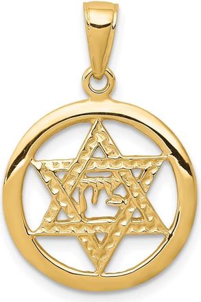 Diamond2Deal 14k Yellow Gold Jewish Chai In Star Of David Round Pendant