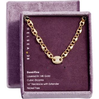 Chelsea28 Pav&eacute; Cubic Zirconia Mariner Chain Necklace in Clear- Gold at Nordstrom