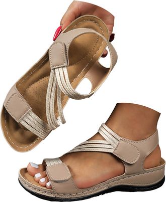 Generic Comfortable Strappy Sandals for Women Dressy Summer 2026 Open Toe Ankle Strap Walking Sandals Women Orthopedic Wedge Platform Sandals with Arch Suppor