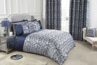 TJ Hughes Eden - Embellished Jacquard Duvet Set in Navy - TJ Hughes